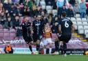 Dom Telford scores for Barrow in the first minute at Valley Parade