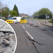 Part of Low Lane, in Horsforth is closed due to a sewer collapse, with the road heavily fractured and some of it lifted up