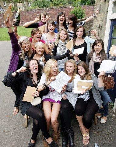 Skipton Girls High School students celebrate their results.