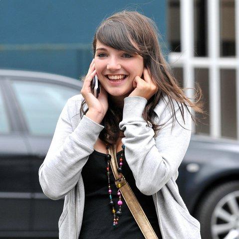 Guiseley School student Ella Thorpe phones home the good news.