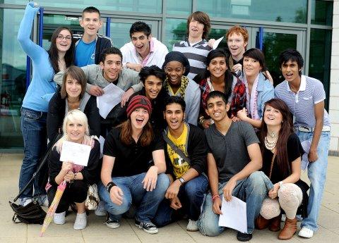 Students at Dixon's Academy, Ripley Street, Bradford, celebrate their results.