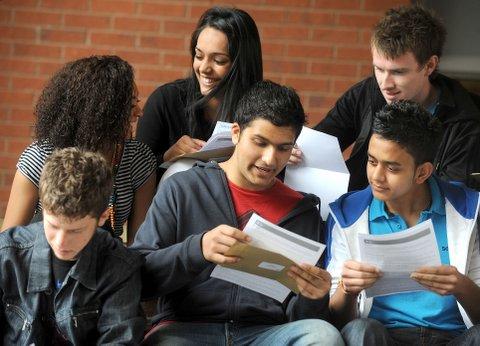 Thornton Grammar School students look over their results.