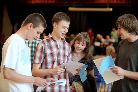 Bingley Grammar School students look over their results.