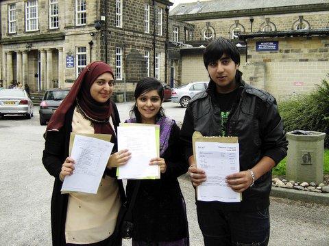Students from the Greenhead-Holy Family associated sixth form, from the left, Amreen Majid, Maryam Iqbal, Adnan Javed.