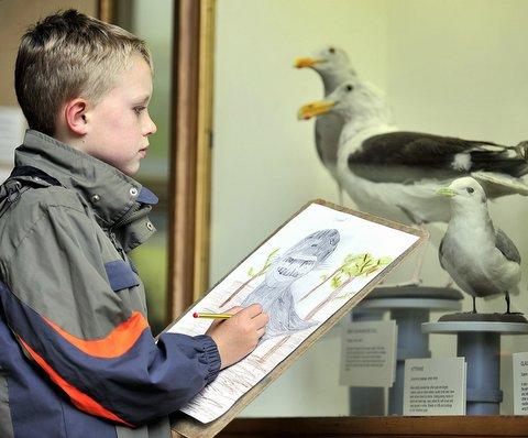 James Cowen, 11, puts the finishing touches to his summer holiday project at Cliffe Castle Museum in Keighley. 