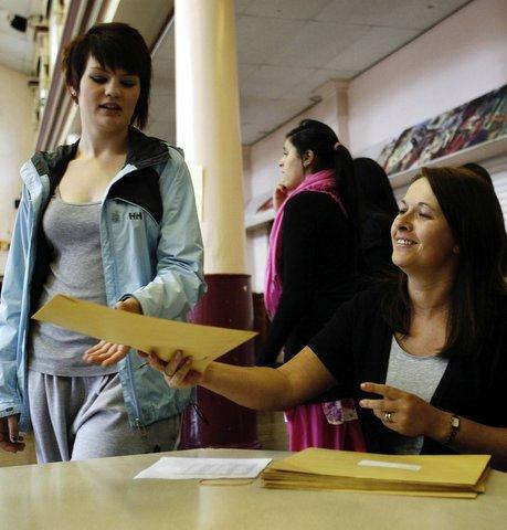 Students at Greenhead School, Keighley, receive their results.