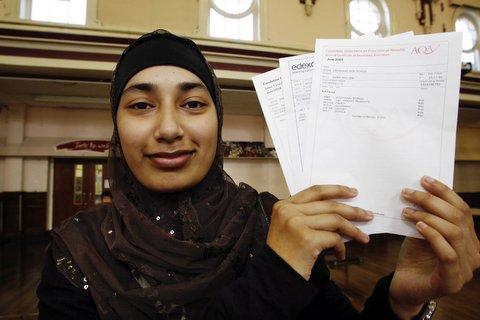 Saima Bibi, 16, who gained three A-stars, six As and three Bs at Greenhead School, Keighley. She also achieved a grade-B AS in English language, which she took a year early.