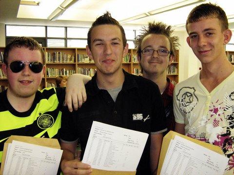 Holy Family School students, from the left, Cameron Scotland, Robert Laughlin, Jac Quinn and Joe Holt with their results.