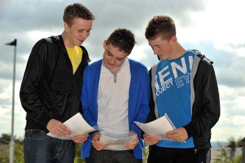 Buttershaw Business and Enterprise College students look at their results.