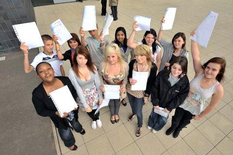 Buttershaw Business and Enterprise College students celebrate their results.