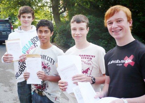 Ermysted's student receive their GCSE results. From the left are Oliver McKinney, Akarshan Naraen, Adam Sumnall and Chris Pascoe.