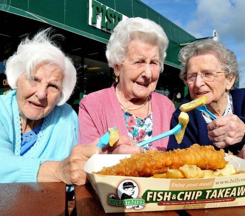 Between them, they have a combined age of 309, and as far as they’re concerned, you still can’t beat a good meal of fish and chips. 