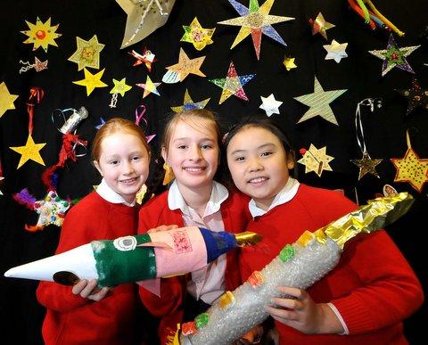These girls were among those who took a closer look at the night sky when a planetarium paid a visit to their school. 
Moorfield School in Ilkley dispensed with normal lessons to enjoy extra-terrestrial activities in a galaxy-themed week. 