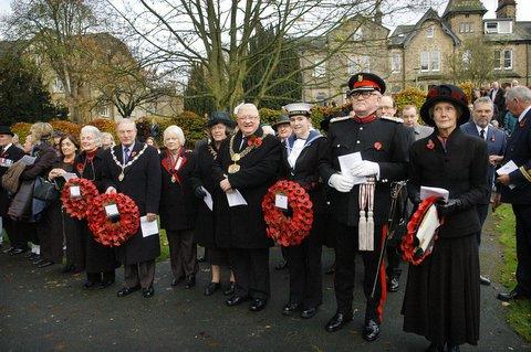Civic dignatries at the Ilkley Remembrance Day Parade, including the Lord Mayor and Lady Mayoress of Bradford Coun John Godward, and his wife Jean, Deputy Lord Lieutenant Roger Whittaker and Anne Cryer MP.