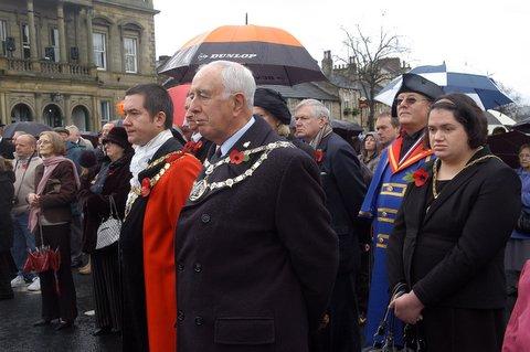 The Lord Mayor of Skipton Chris Habron and Chairman of Craven and District Council David Crawford at the Remembrance Day Parade at Skipton.