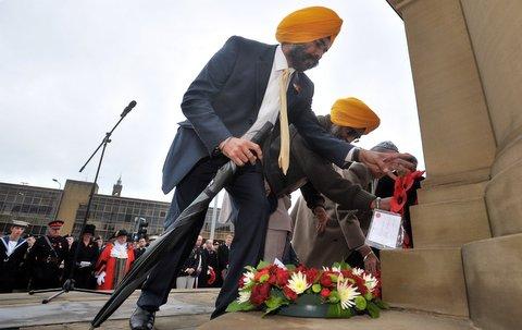 Leaders from the religious communities in Bradford laying wreaths during the Remembrance Day Parade.