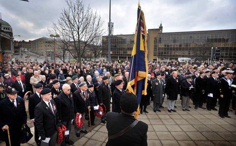 The Remembrance Day Parade in Bradford city centre.