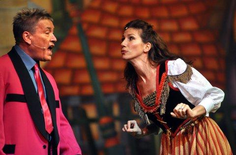 Billy Pearce and Gaynor Faye in a scene from Jack and the Beanstalk.
