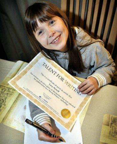 A Bradford schoolgirl is looking forward to following in her brother’s footsteps by seeing her name in print after a poem she wrote was selected to be published. 
Lucy Newell, 8, wrote the poem, called Rocket, at Wellington Primary School, Eccleshill.