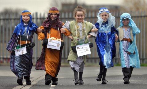 Low Moor C of E Primary School Nativity starred, from the left, Luke Fox, Sam Firth, Lauren Hopkinson, Amelia Dufton and Reece Lootes.