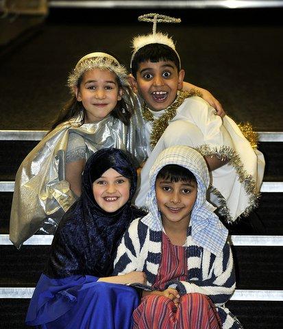 Wycliffe Primary School Nativity featured, from the laft, back, Beatrice Flerin and Khadir Ali. Front, Erin Gerrard and Aneeq Ali.