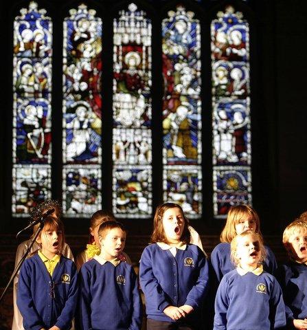 Pupils from Haworth Primary School perform in their production of 'Witnesses' in the village's Parish Church.