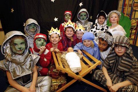 Children from Worth Valley Primary School who took part in their production of Christmas with the Aliens.