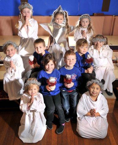 Some of the cast of St Columba's Primary School, Tong Street, Nativity.