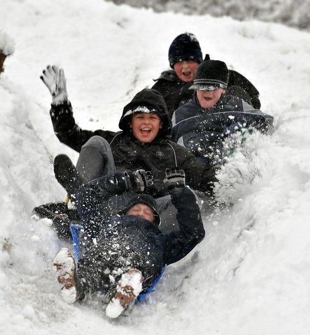 Youngsters enjoying a spot of sledging in Wrose.