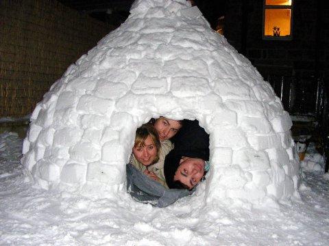 The wadsworth family, of Bank Crescent, Baildon, in the igloo they made in their back garden.