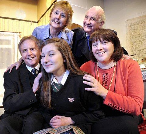 Three generations of the same family are appearing on stage together to celebrate Baildon Players’ 60th anniversary. 
Pictured are, from the left, front, Graham Smith, Anna Dearden and Liz Dearden. Back, Heather Busfield and Philip Smith.