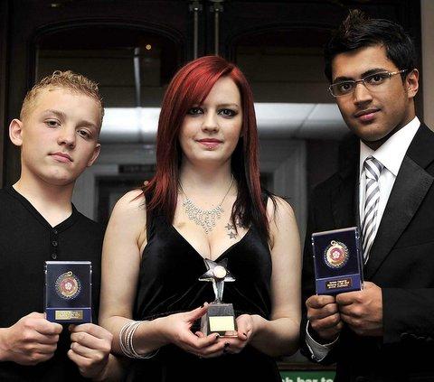 Economic Wellbeing Award 12-25 winner Cassie Taylor with fellow nominees Connor Graham, left, and Sayful Chodhury.