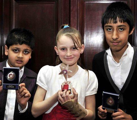 Under-11 Be Healthy Award winner Chloe Dalby with fellow nominees Hrithik Patel, left, and Junayd Shehzad.