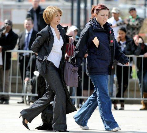 Gail McIntyre (Helen Worth) arrives for filming at City Hall.