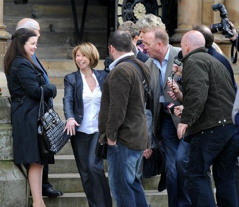Gail McIntyre (Helen Worth) emerges from court implying she was acquitted of the murder charge.