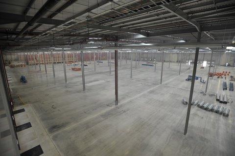 The interior of the new Marks & Spencer warehouse on Rooley Lane showing the size of the massive logistical building.