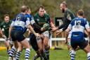 Joe Garforth (centre) scored Old Grovians' only try at Roundhegians Picture: Andy Garbutt