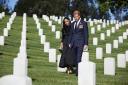 When in the close vicinity of other people, the Duke and Duchess both wore masks, but removed them when on their own or at a distance. The Duke and Duchess of Sussex during a private visit to the Los Angeles National Cemetery on Remembrance Sunday.