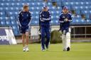 Jonny Bairstow, Joe Root and Ian Bell are all smiles after a practice session was cut short by rain at Headingley