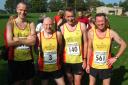 Pudsey Pacers’ Nigel Armitage, Darren Burnley (winner), John Marshall and Chris Smith (from left) at the Veterans’ Grand Prix race