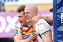 Adam Sidlow celebrates a try in the opening match of the season against Wakefield