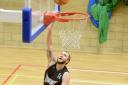 Ricky Fetske at the basket for Bradford Dragons against Barking Abbey. Photo credit: Graham Hodges and Rico Mariano