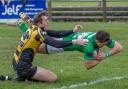 Harry Bullough dives in for a try against Hinckley. Picture: Ro Burridge