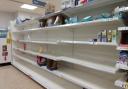 Empty shelves in a Yorkshire supermarket after a run on cleaning products