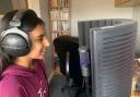 Isha recording her part in Pip and Posy