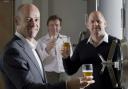From the left, Tony Wales, of NatWest, businessman Stephen Bullock and WharfeBank’s Martin Kellaway toast the firm’s success