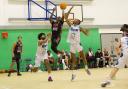 Justin Williams (centre, in black) put up 18 points for Bradford in their narrow defeat to Worthing. Picture: Max Lomas.