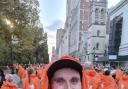 Sam Shaw at the finish line of the 2023 New York City Marathon
