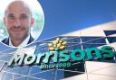Rami Baitieh, who became chief executive of Morrisons last September, pictured inset.In the backdrop, an image of Morrisons