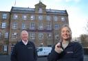 Wyedean’s Susannah Walbank with father Robin Wright outside the refurbished mill. Pic: Lorne Campbell/Guzelian